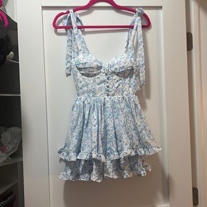 Super short mini blue floral ruffle dress size small